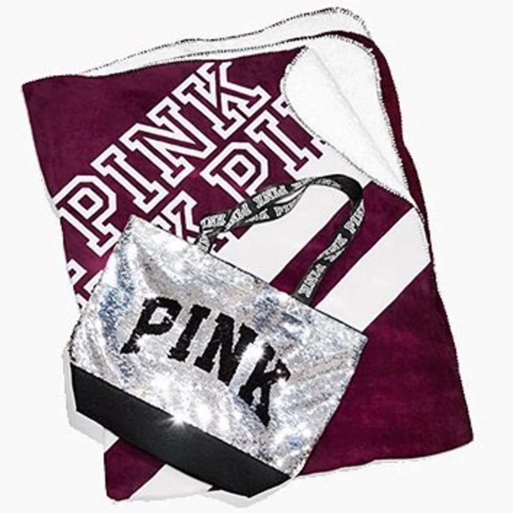 VS PINK Soft Sherpa Blanket & Bling Tote Set